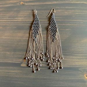 Gray and white chain drop earrings